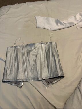 Silver Metallic Corset Top for Women